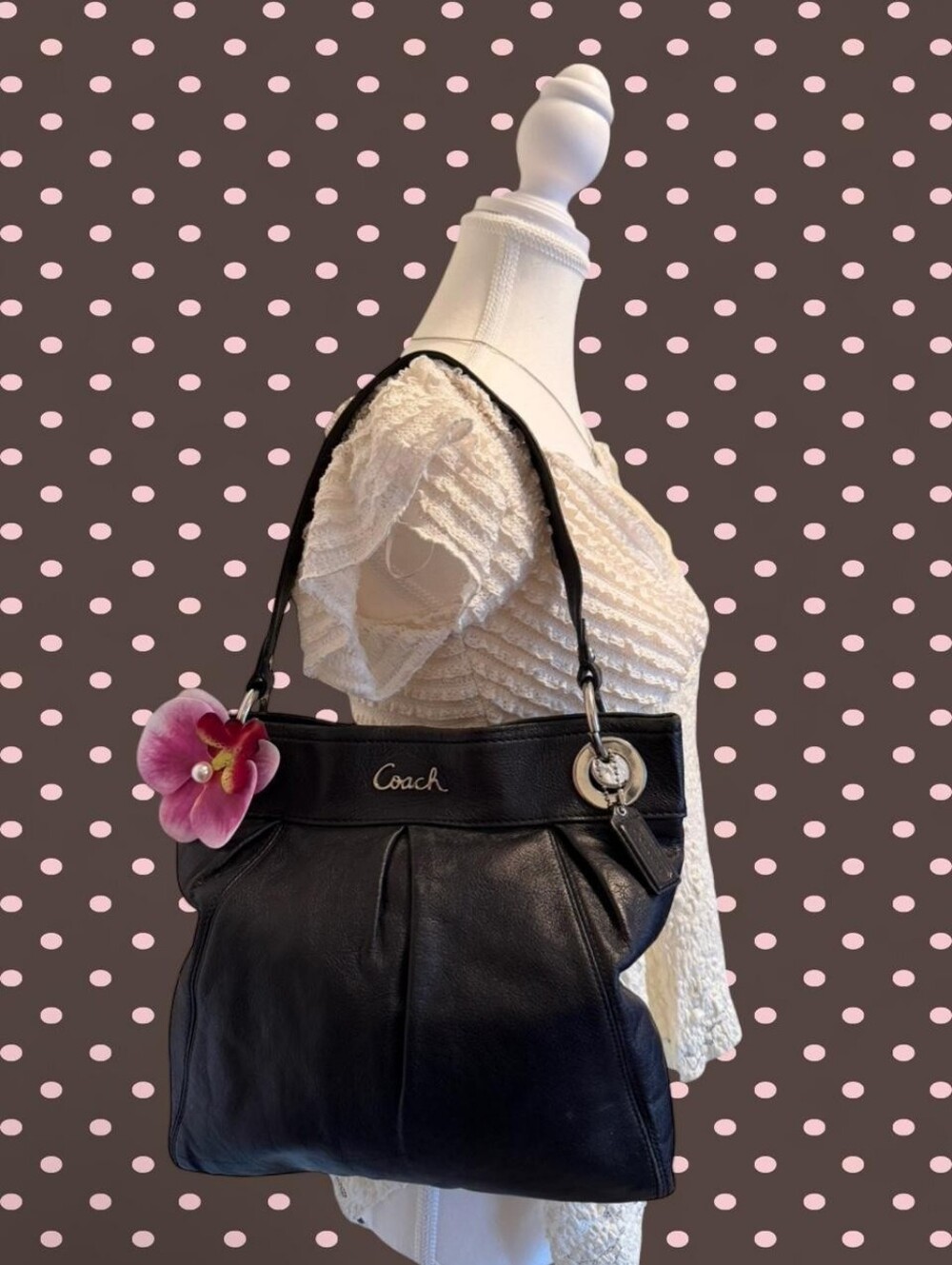 COACH Ashley Pleated Leather Hippie Shoulder Bag